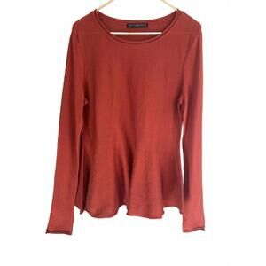 Peruvian Connection Burnt Orange Long Sleeve Scoop Neck Peplum Top Women's Sz M